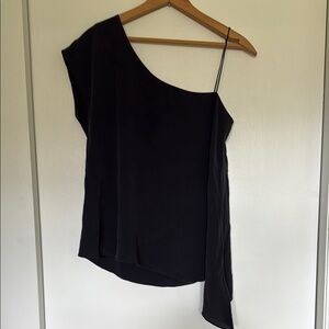 Elegant steel gray Charli 100% silk One-Shoulder Top